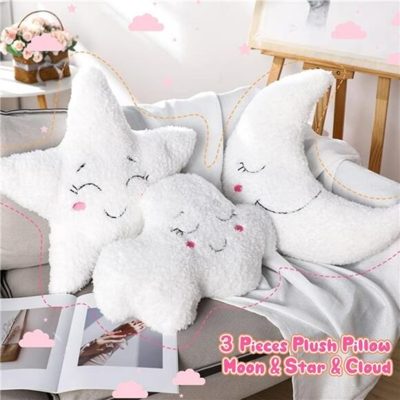 Moon Star Cloud Plush Pillow Set Soft Stuffed Cushion Nursery Kids Room Decor Gi - Picture 3 of 7